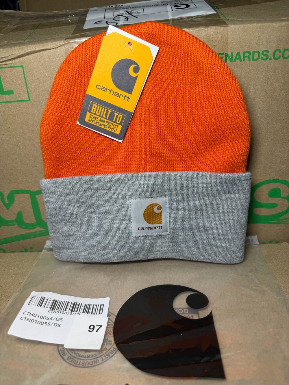 Carhartt Beanie Orange Gray Two Tone Cuffed Knit Hat New With Tags